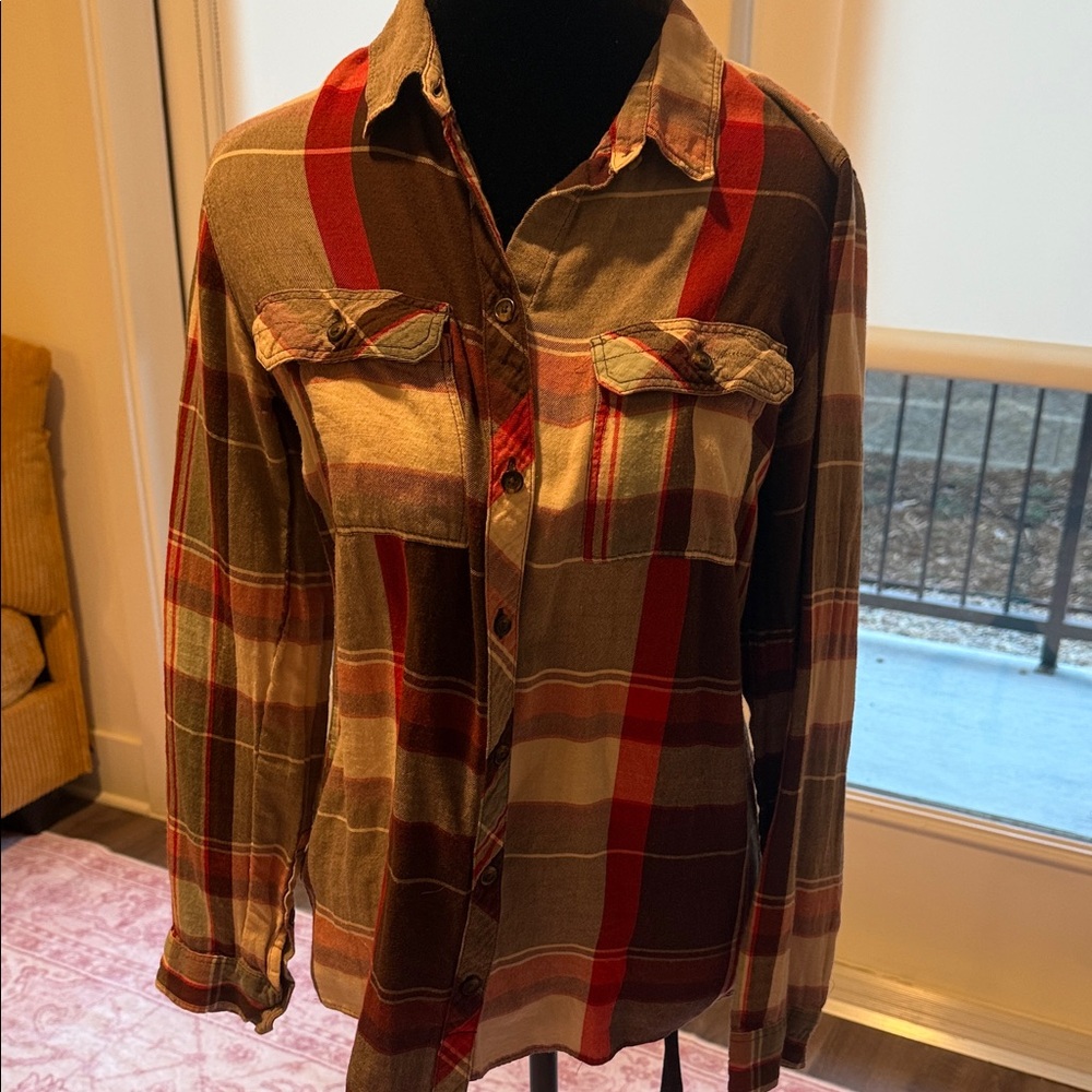 Eddie Bauer Red and Brown Plaid Button Down Shirt